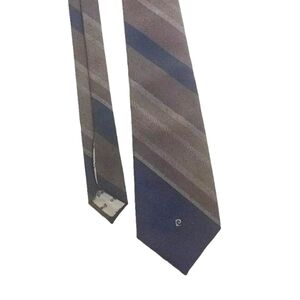 Vintage Men's Silk Tie Pierre Cardin Brown And Blue Slanted Stripes Formal Work
